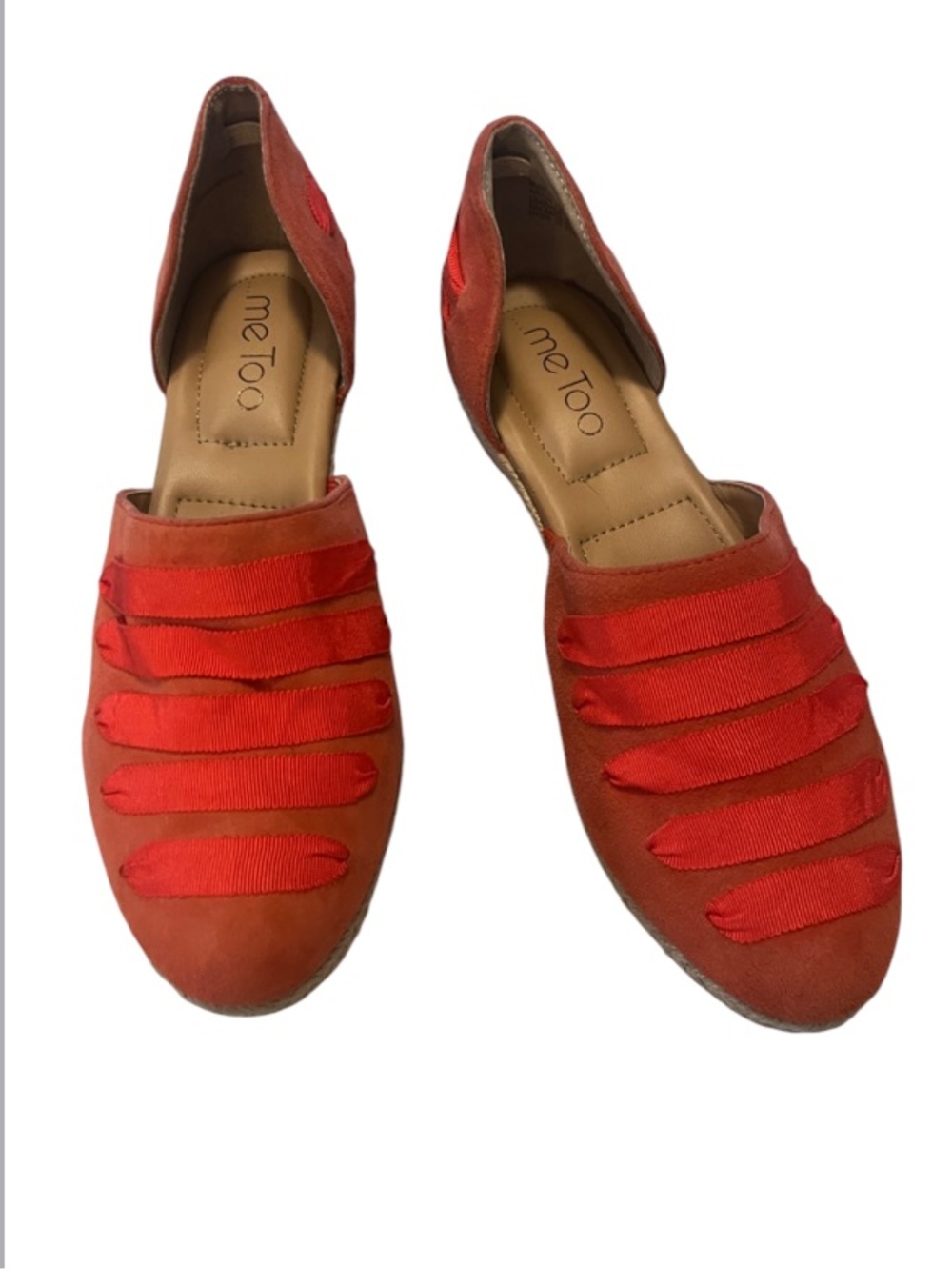 me too Women's Netta Orange Suede Leather Ribbon Wedge Heel Slip On Shie Sz 8